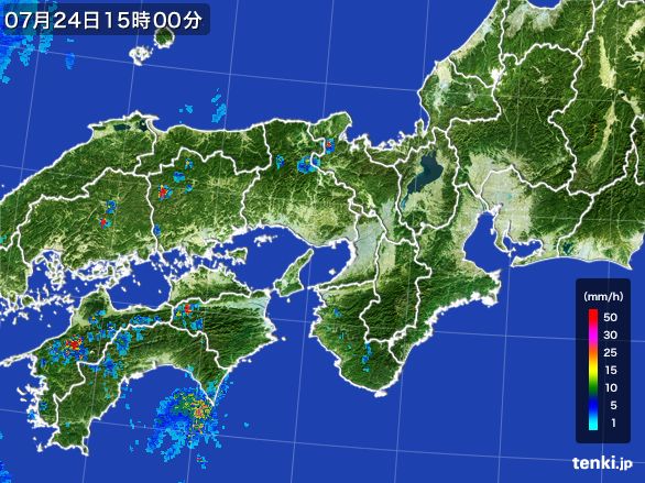 近畿地方の雨雲レーダー(2016年07月24日)