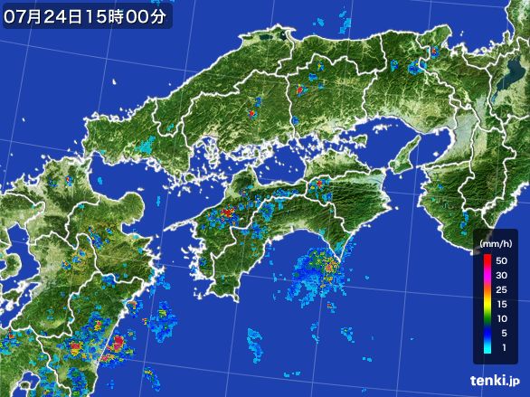 四国地方の雨雲レーダー(2016年07月24日)