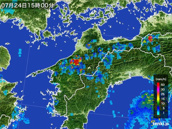 愛媛県の雨雲レーダー(2016年07月24日)