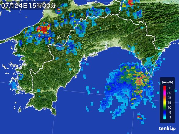 高知県の雨雲レーダー(2016年07月24日)