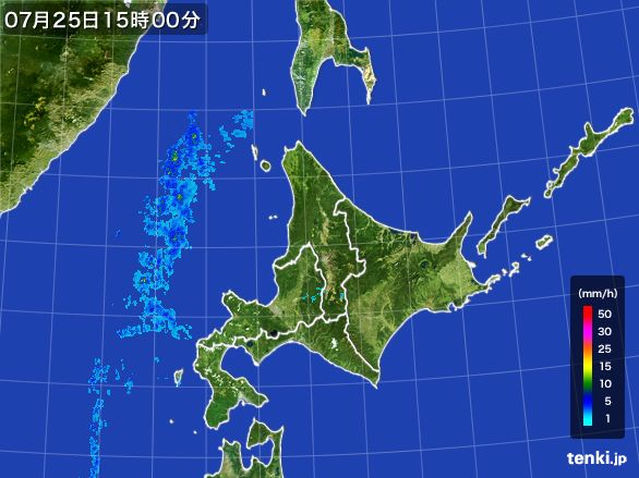 北海道地方の雨雲レーダー(2016年07月25日)