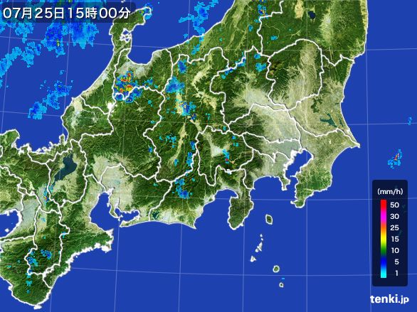 関東・甲信地方の雨雲レーダー(2016年07月25日)