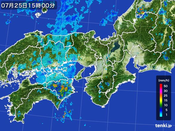 近畿地方の雨雲レーダー(2016年07月25日)