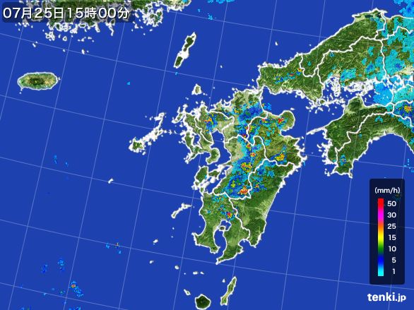 九州地方の雨雲レーダー(2016年07月25日)