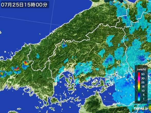 広島県の雨雲レーダー(2016年07月25日)