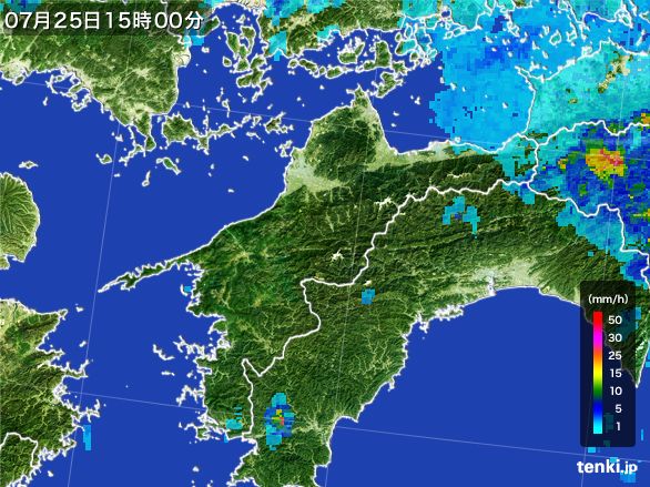 愛媛県の雨雲レーダー(2016年07月25日)