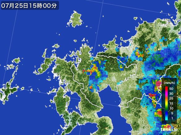 佐賀県の雨雲レーダー(2016年07月25日)