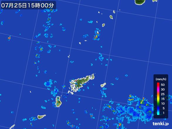 奄美諸島(鹿児島県)の雨雲レーダー(2016年07月25日)