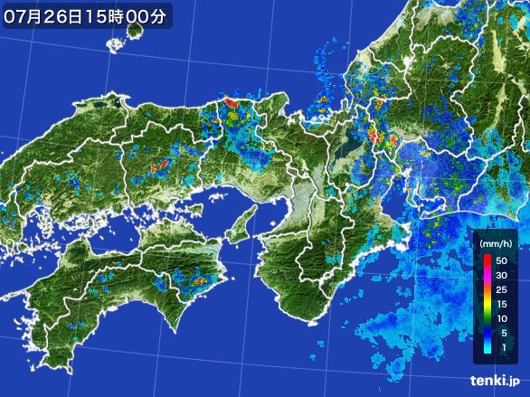 近畿地方の雨雲レーダー(2016年07月26日)