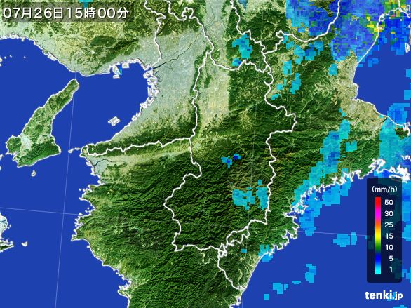 奈良県の雨雲レーダー(2016年07月26日)