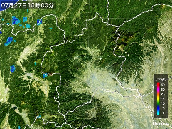 群馬県の雨雲レーダー(2016年07月27日)