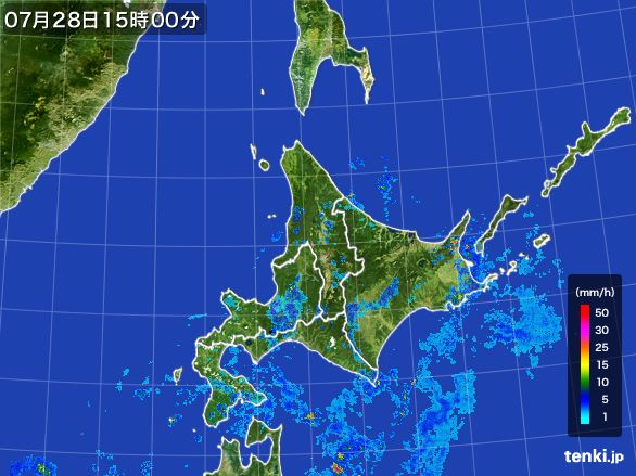 北海道地方の雨雲レーダー(2016年07月28日)