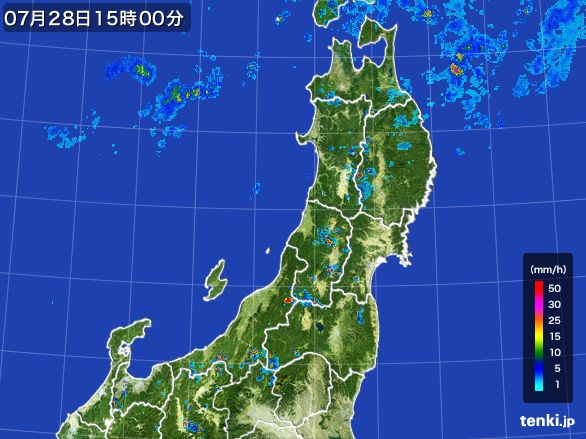東北地方の雨雲レーダー(2016年07月28日)