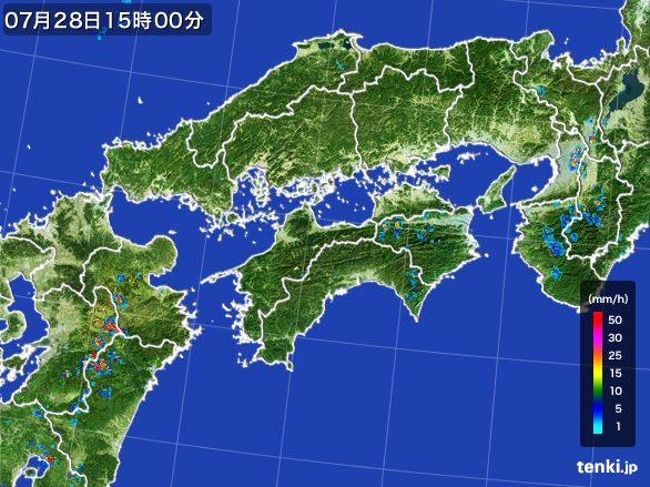 四国地方の雨雲レーダー(2016年07月28日)