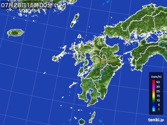 九州地方の雨雲レーダー(2016年07月28日)