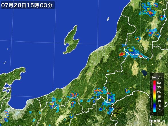 新潟県の雨雲レーダー(2016年07月28日)