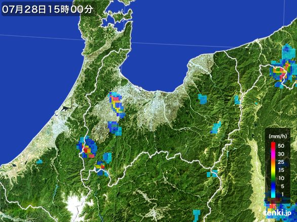富山県の雨雲レーダー(2016年07月28日)