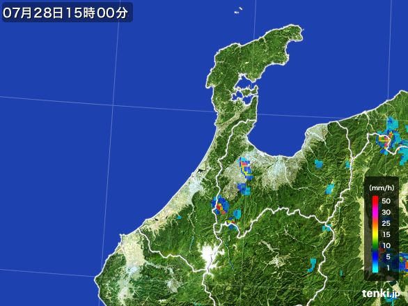 石川県の雨雲レーダー(2016年07月28日)