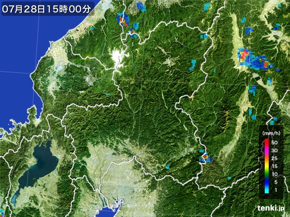 岐阜県の雨雲レーダー(2016年07月28日)