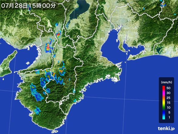 三重県の雨雲レーダー(2016年07月28日)