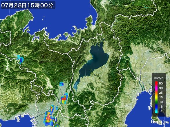 滋賀県の雨雲レーダー(2016年07月28日)