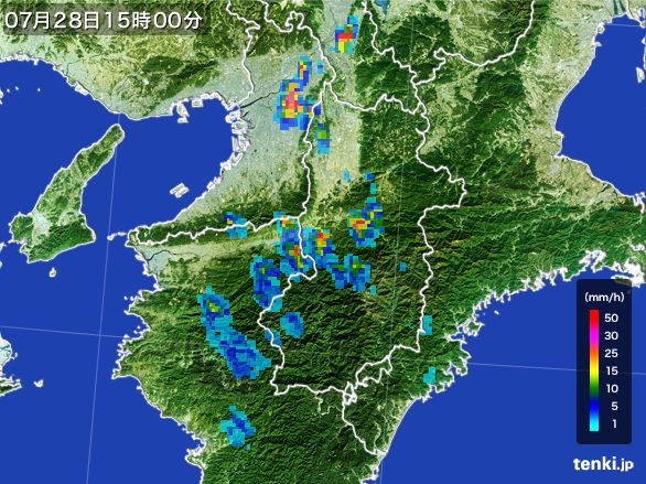 奈良県の雨雲レーダー(2016年07月28日)