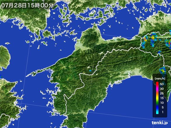 愛媛県の雨雲レーダー(2016年07月28日)