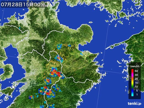 大分県の雨雲レーダー(2016年07月28日)