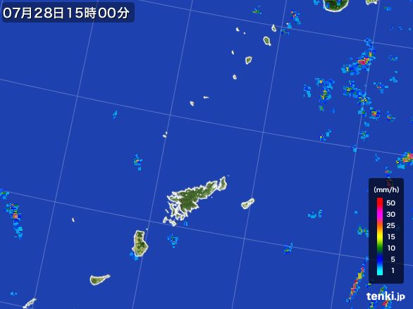 奄美諸島(鹿児島県)の雨雲レーダー(2016年07月28日)