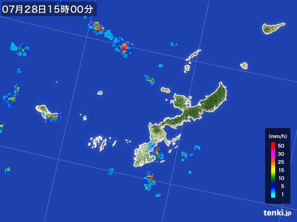 沖縄県の雨雲レーダー(2016年07月28日)