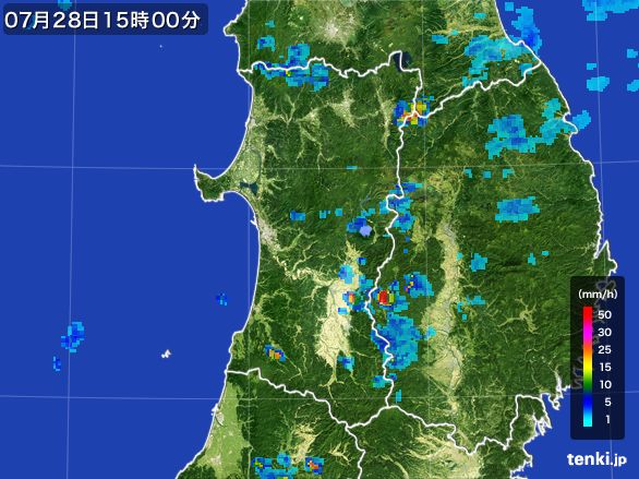 秋田県の雨雲レーダー(2016年07月28日)