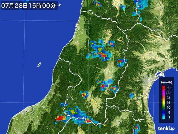 山形県の雨雲レーダー(2016年07月28日)