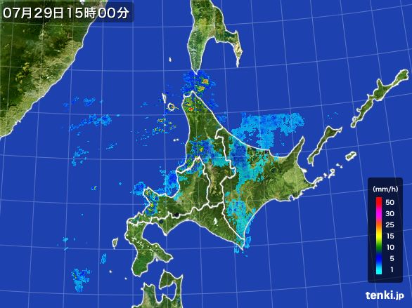 北海道地方の雨雲レーダー(2016年07月29日)
