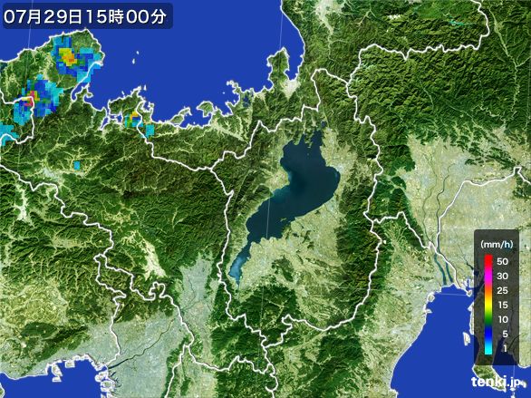 滋賀県の雨雲レーダー(2016年07月29日)