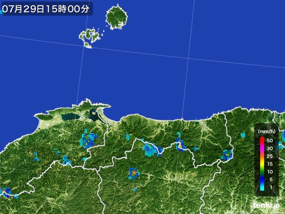 鳥取県の雨雲レーダー(2016年07月29日)