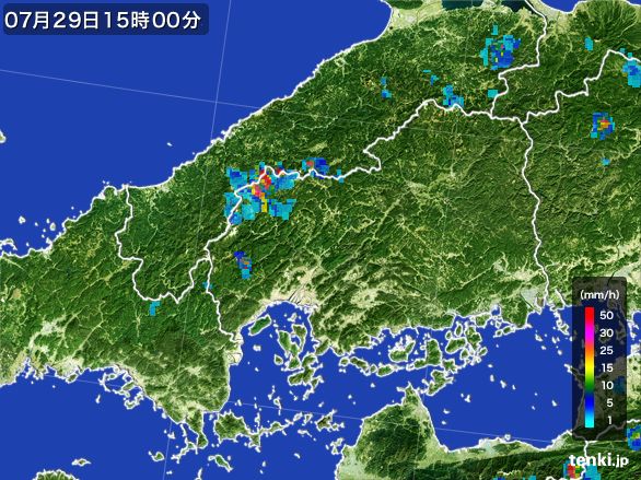 広島県の雨雲レーダー(2016年07月29日)