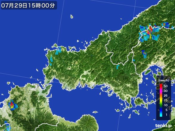 山口県の雨雲レーダー(2016年07月29日)
