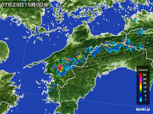 愛媛県の雨雲レーダー(2016年07月29日)