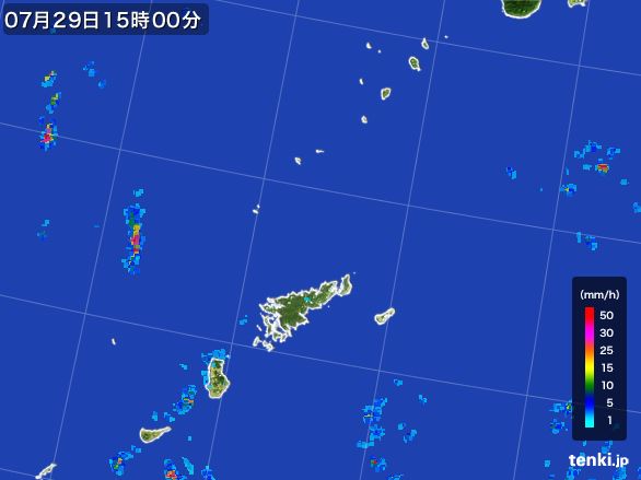 奄美諸島(鹿児島県)の雨雲レーダー(2016年07月29日)