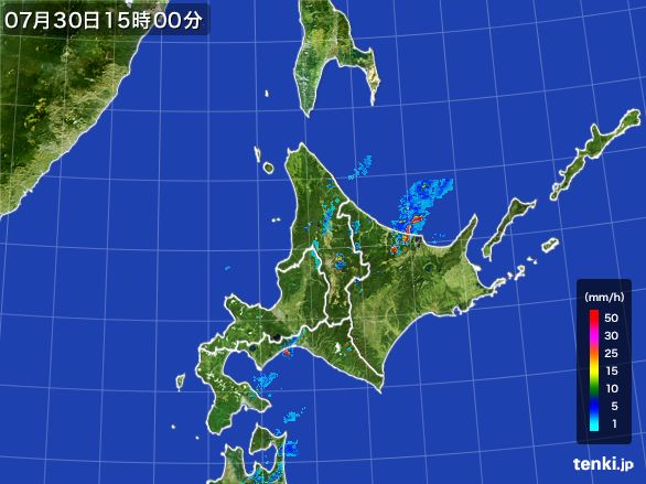 北海道地方の雨雲レーダー(2016年07月30日)