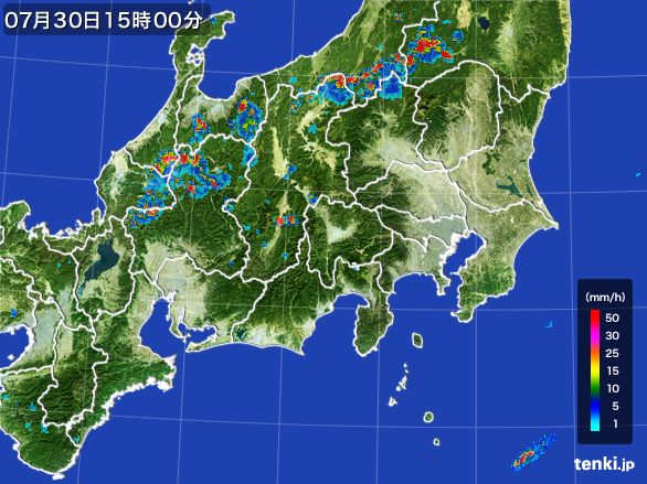 関東・甲信地方の雨雲レーダー(2016年07月30日)
