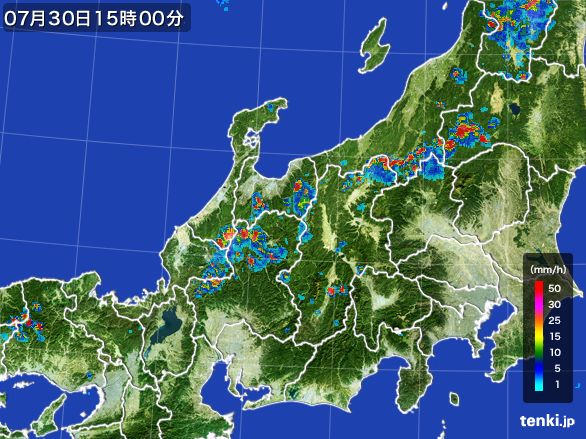 北陸地方の雨雲レーダー(2016年07月30日)
