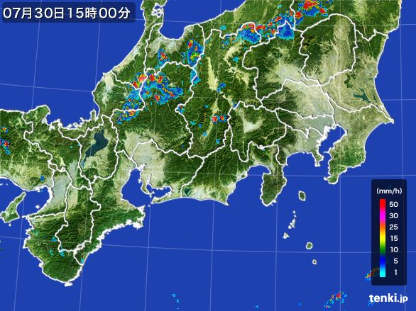 東海地方の雨雲レーダー(2016年07月30日)