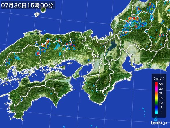 近畿地方の雨雲レーダー(2016年07月30日)