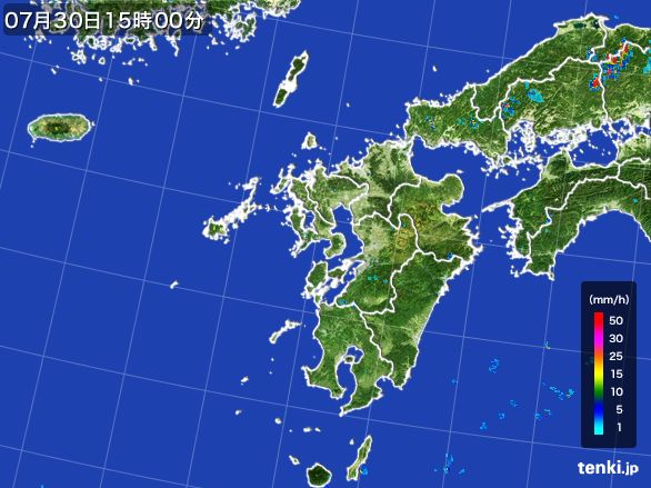 九州地方の雨雲レーダー(2016年07月30日)