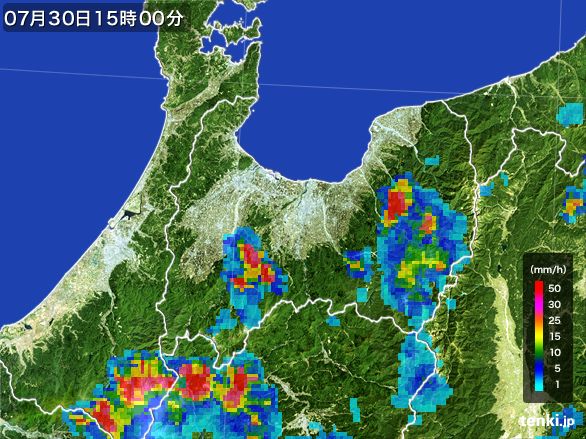 富山県の雨雲レーダー(2016年07月30日)
