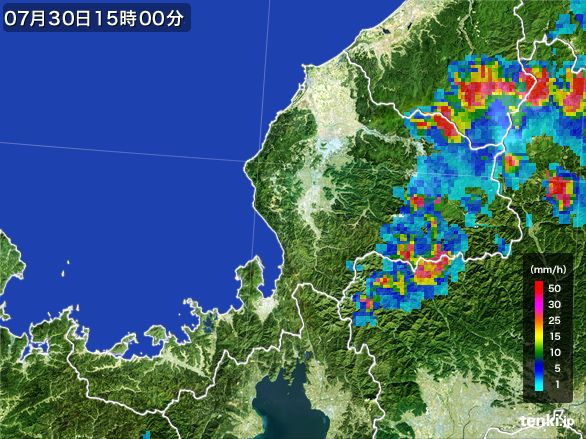福井県の雨雲レーダー(2016年07月30日)