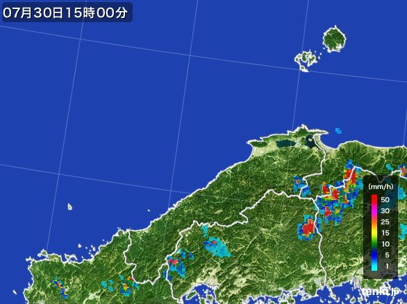 島根県の雨雲レーダー(2016年07月30日)