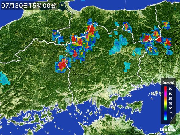 岡山県の雨雲レーダー(2016年07月30日)