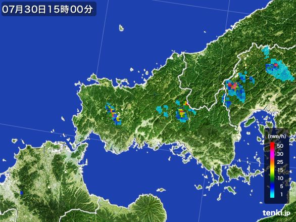 山口県の雨雲レーダー(2016年07月30日)
